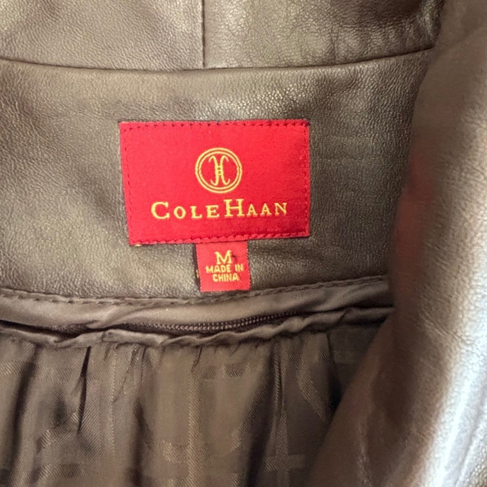 Cole Haan Mens Brown Lambskin Leather Car Coat Jacket Removable Liner Medium - Picture 6 of 15